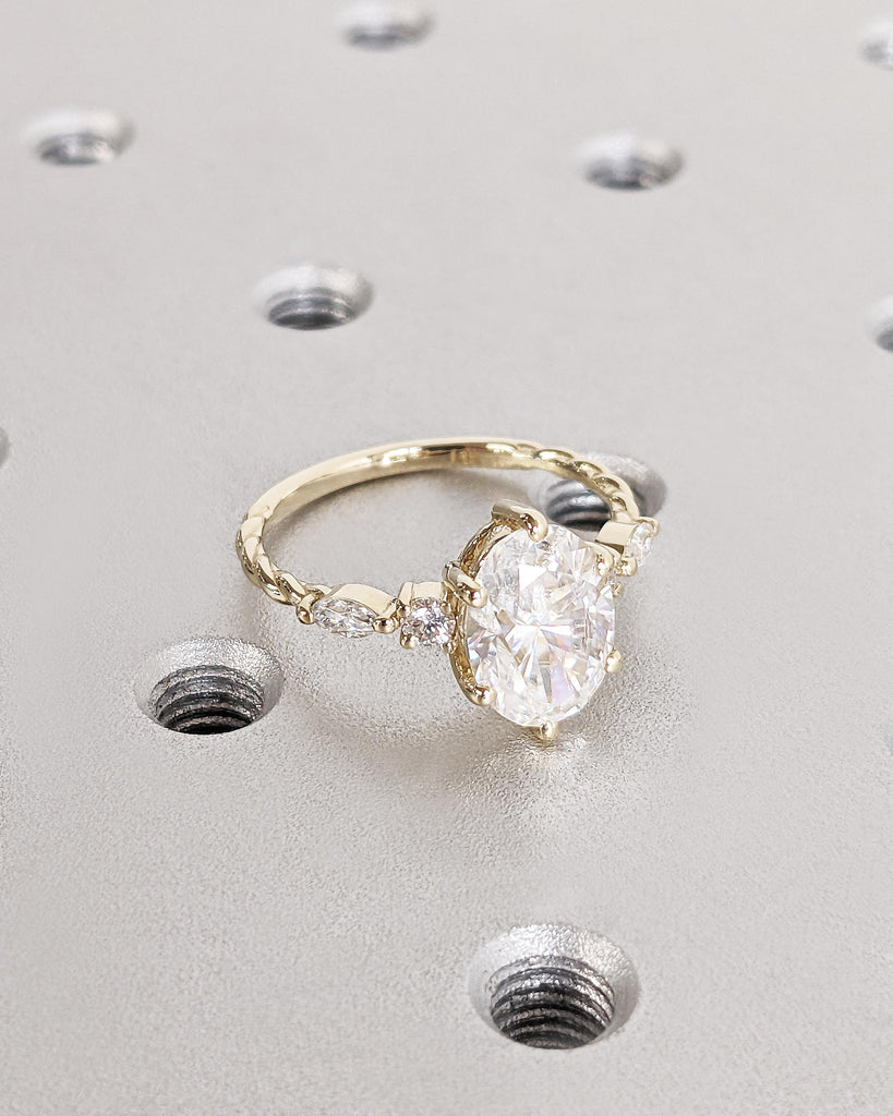 Oval Moissanite Engagement Ring | 14K Yellow Gold Ring | Vintage Proposal Ring | Marquise Diamond Twisted Ring Anniversary Promise Ring Gift image #3
