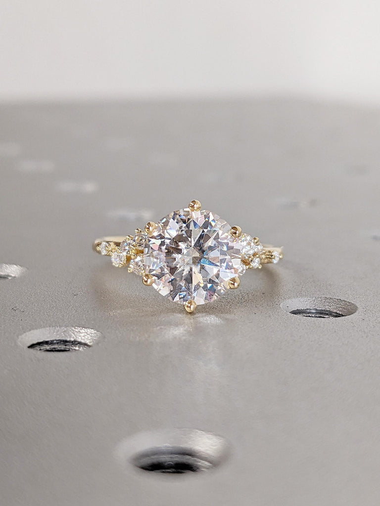 0.5-4ct Round Moissanite Anniversary Ring, Unique 18K Yellow Gold Ring, Dainty Snowdrift 6 prong Diamond Cluster Promise Ring, Gift for Wife