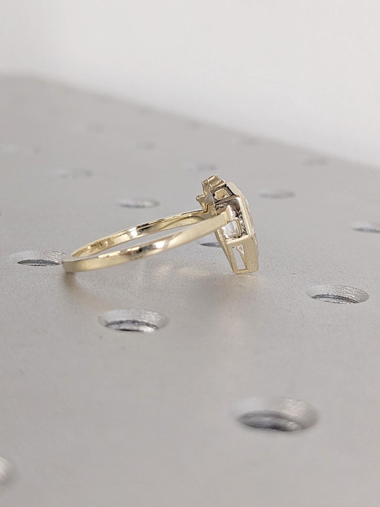 Shield Cut Moissanite Ring, 14k Yellow Gold Art Deco Engagement Ring, Unique Bezel Set Ring, Dainty Statement Ring, Anniversary Gift for Mom