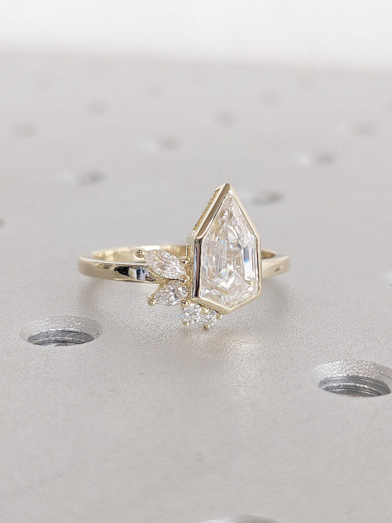 Shield cut Diamond Ring | Solid Gold Shield Ring | Unique Moissanite Engagement Ring | Lab Diamond Cluster Ring