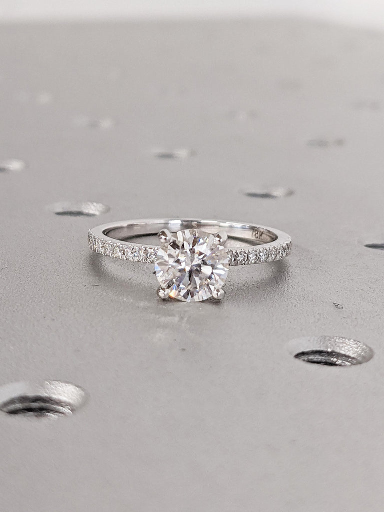 Dainty Lab Grown Diamond Promise Ring for Her, Hidden Halo Wedding Rings, 18k White Gold Ring, Half Eternity Statement Ring, Gift for Wife