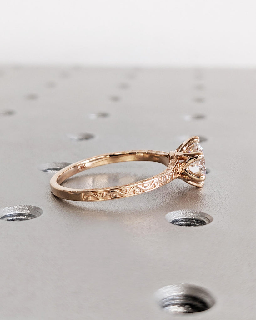 Lab Created Diamond Bridal Ring, Round Lab Diamond Bridal Ring, 14K Solid Rose Gold, Simulant Diamond Engagement Ring, Anniversary Ring Gift