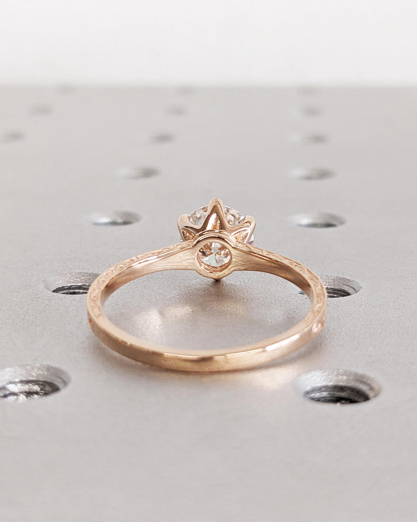 Lab Created Diamond Bridal Ring, Round Lab Diamond Bridal Ring, 14K Solid Rose Gold, Simulant Diamond Engagement Ring, Anniversary Ring Gift