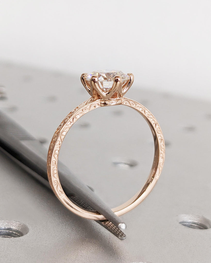 Lab Created Diamond Bridal Ring, Round Lab Diamond Bridal Ring, 14K Solid Rose Gold, Simulant Diamond Engagement Ring, Anniversary Ring Gift