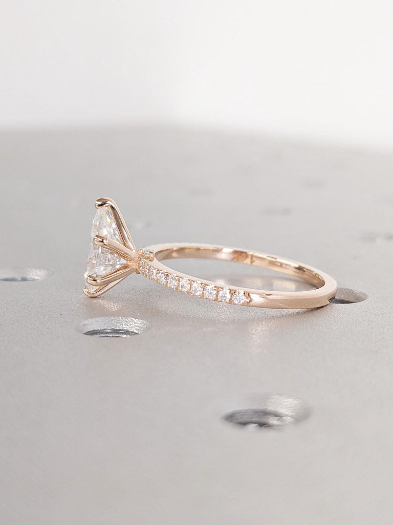 1-2ct Pear cut Lab Grown Diamond 14K Rose Gold Engagement Ring | Unique 6 Prong Diamond Cluster Promise Ring | Teardrop Wedding Ring for Her