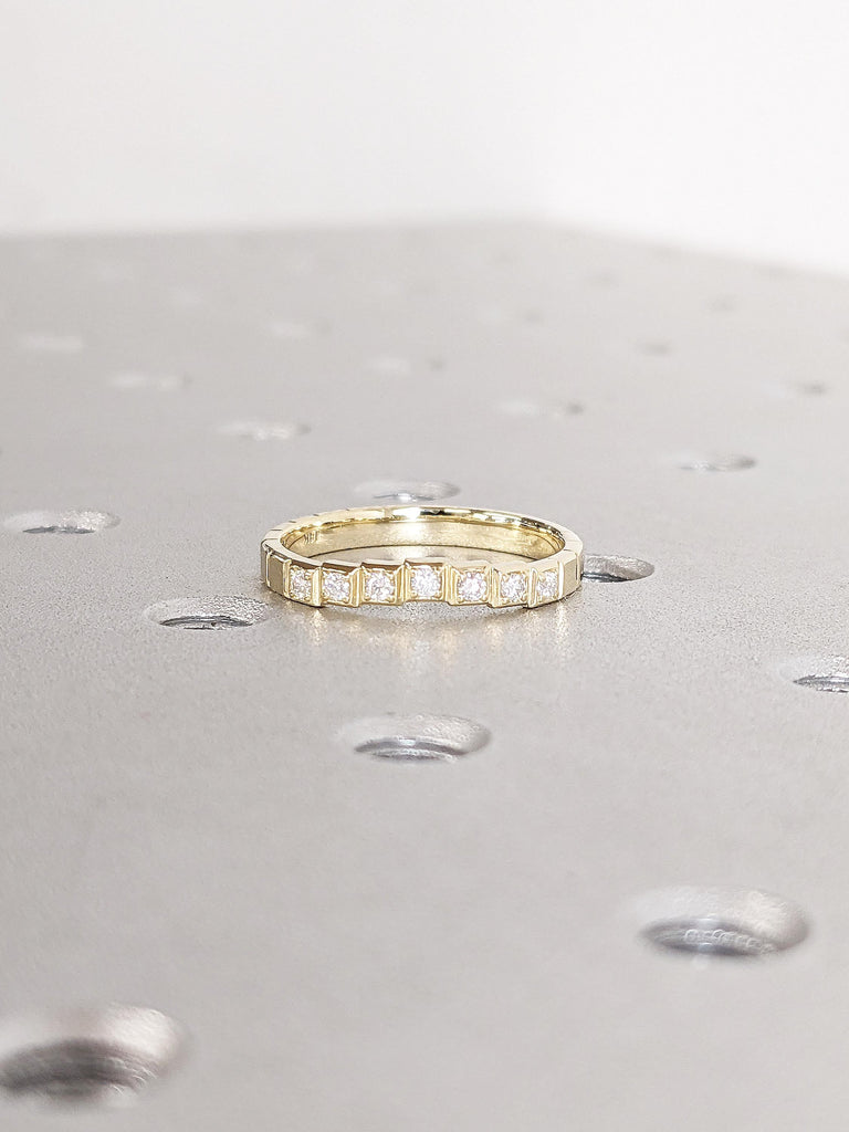 14k Yellow Gold Diamond Ring, Stackable Rings for Women, Diamond Matching Ring, Unique Wedding Bands, Dainty Stacking Ring, Gift for Women