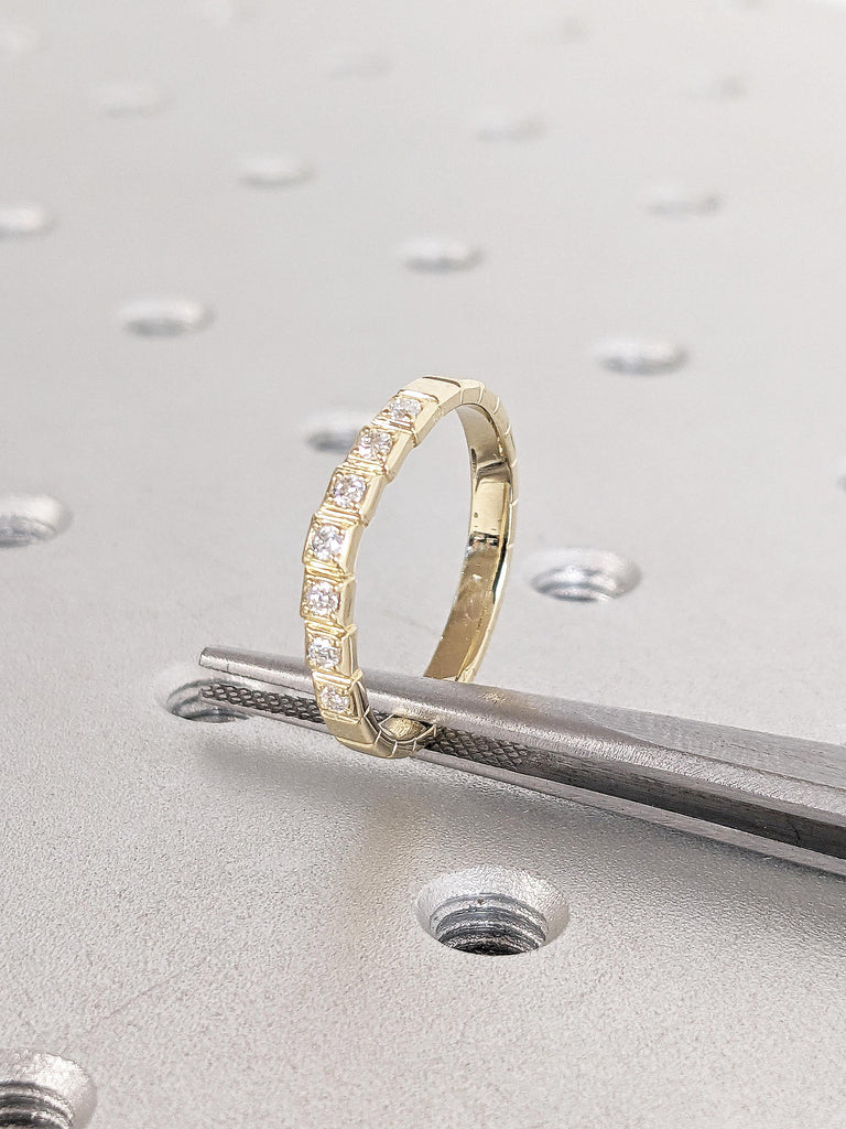 14k Yellow Gold Promise Ring Set | Gold Wedding Band for Him | Lab Diamond Wedding Ring for Her | Anniversary Ring | Wedding Gift for Couple