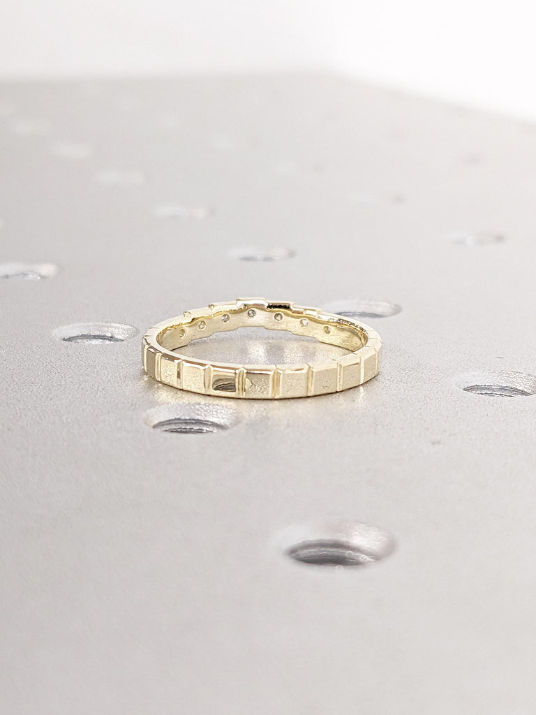 Gold Wedding Band for Her, Diamond Anniversary Ring for Him, Unique 14k Yellow Gold Promise Ring, Lab Diamond Ring, Birthday Gift for Couple