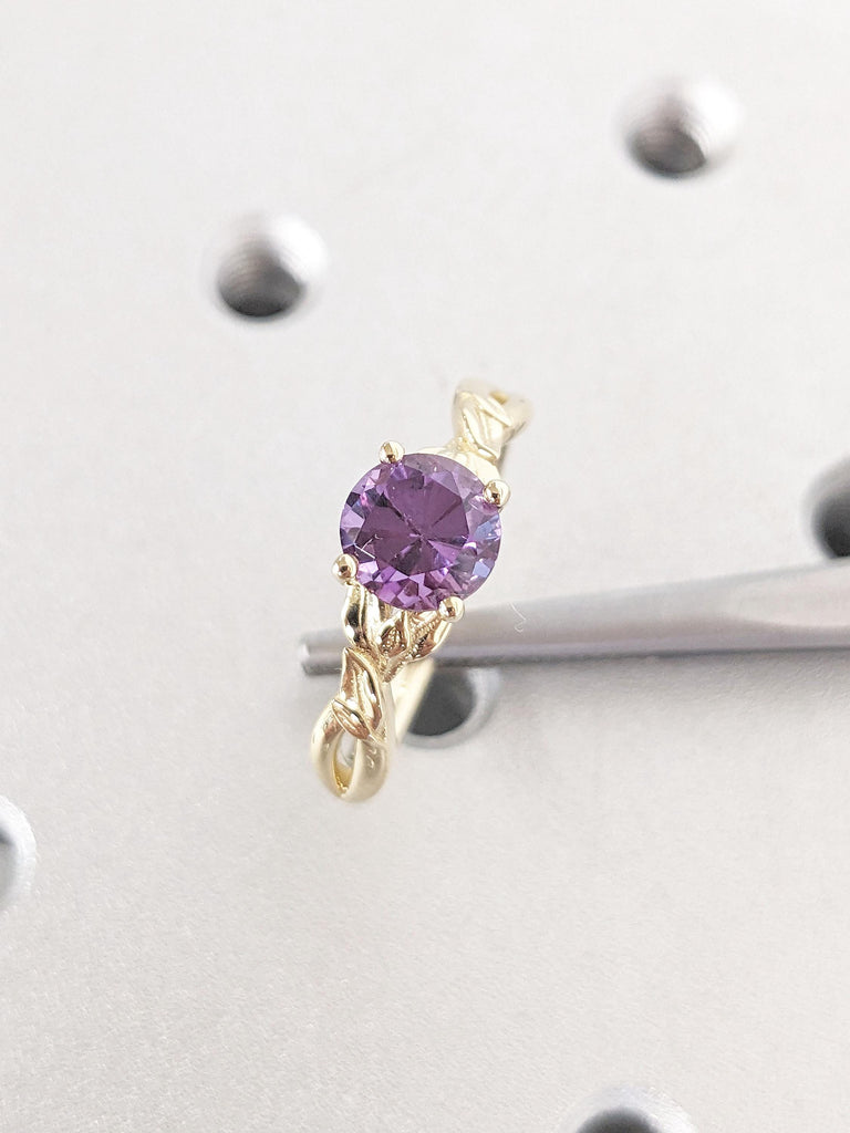 Round Engagement Ring | Purple Lab Created Alexandrite Promise Anniversary Ring