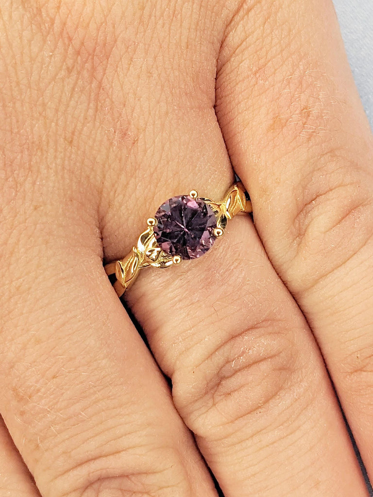 Nature Inspired Purple Lab Alexandrite Engagement Ring for Her | Solitaire Ring | 14K 18K Solid Gold Rustic Proposal Ring | June Birthstone