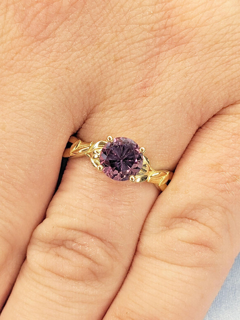 1,2, 3ct Round cut Alexandrite Solitaire Promise Ring for Her | Leaf Ring | Gold Rings for Women | Floral Engagement Ring | Bridal Ring Gift