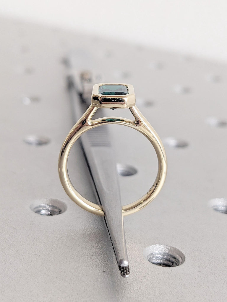 Bezel set Lab Created Emerald Ring | Solid Gold Rings for Women | Solitaire Simple Promise Ring for Her | Green Emerald May Birthstone