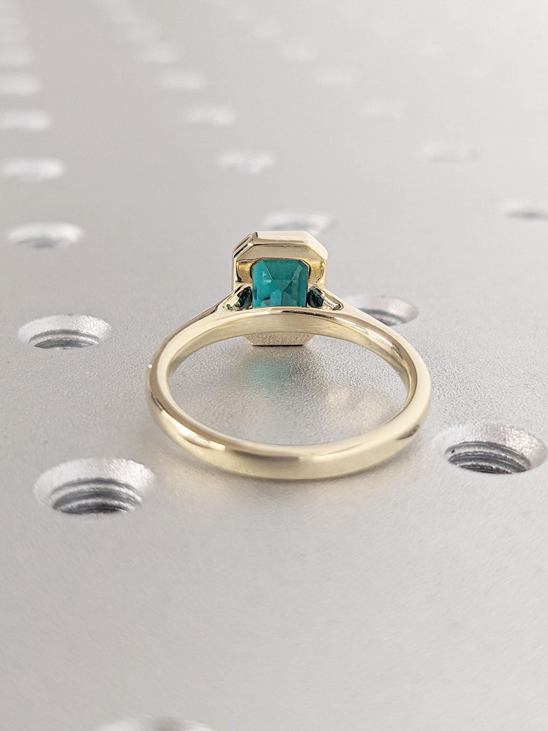 Bezel set Lab Created Emerald Ring | Solid Gold Rings for Women | Solitaire Simple Promise Ring for Her | Green Emerald May Birthstone