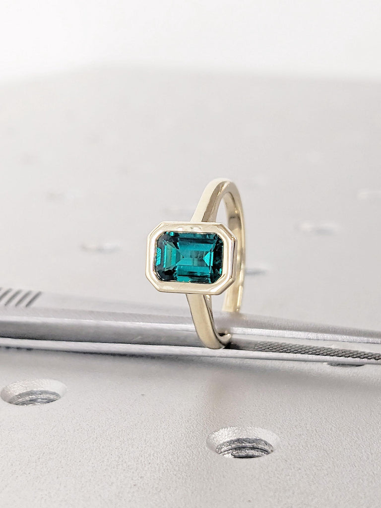 1,2, 3CT Emerald Cut Emerald Solitaire Ring | 14k Yellow Gold Engagement Ring Bezel Set | Statement Ring | Gift For Her, Minimalist, Unique