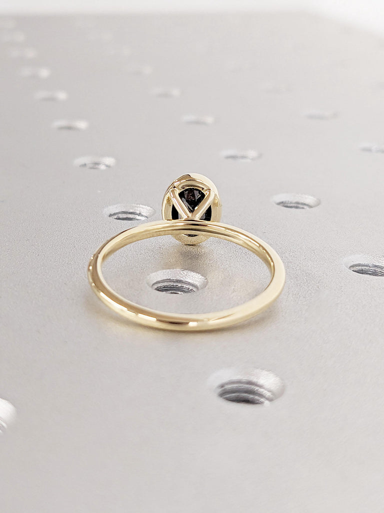 Bezel set Natural Salt and Pepper Black Diamond Simple Promise Ring for Her | Vintage Wedding Ring | 14k 18k Gold Ring | Woman Bridal Ring