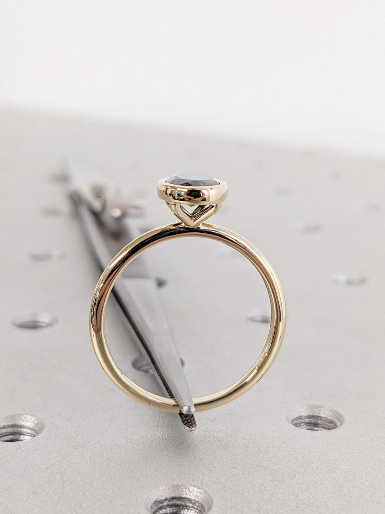Bezel set Natural Salt and Pepper Black Diamond Simple Promise Ring for Her | Vintage Wedding Ring | 14k 18k Gold Ring | Woman Bridal Ring