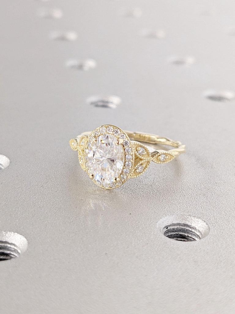 Vintage Lab Grown Diamond Cluster Engagement Ring for Women | 14k Gold Handmade Milgrain Wedding Ring | Twisted Ring | Unique Promise Ring