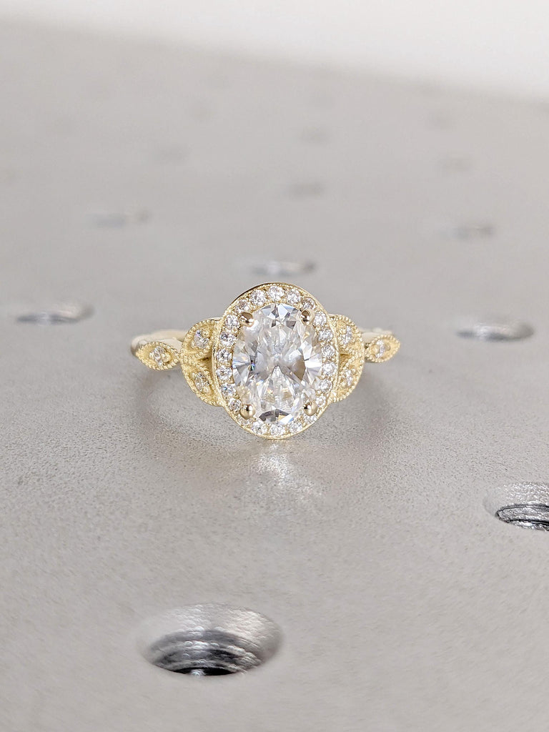 Certified 1ct Lab Created Diamond Art Deco Promise Anniversary Ring for Her | Real Gold Engagement Ring | Twisted Ring | Diamond Oval Halo Ring