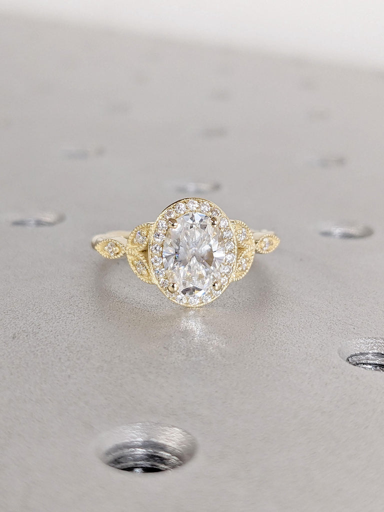 Certified 1ct Lab Created Diamond Art Deco Promise Anniversary Ring for Her | Real Gold Engagement Ring | Twisted Ring | Diamond Oval Halo Ring