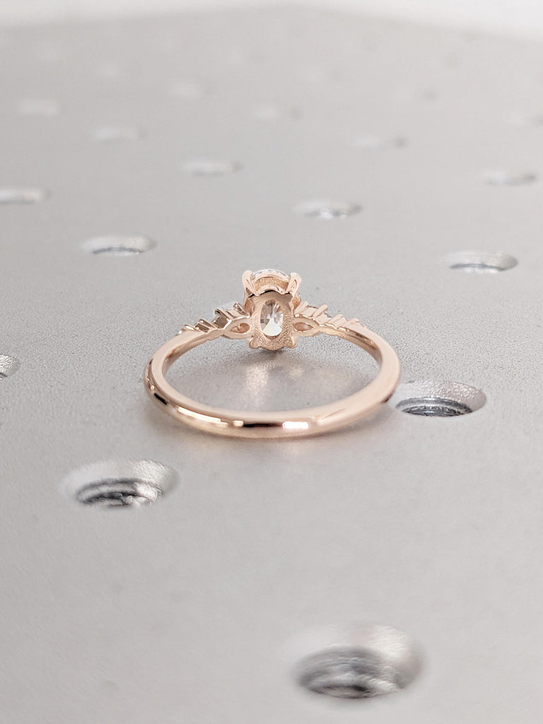 Lab Created Diamond Cluster Promise Anniversary Ring | Pear, Round cut Diamond Prong set Ring | 14k Rose Gold Diamond Woman Wedding Ring