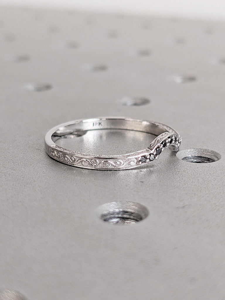 Diamond Wedding Rings for Women | Dainty 14k White Gold Diamond Wedding Band | Vintage Stacking Rings | Stackable Ring | Bridal Gift for Her