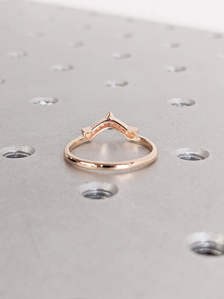 Nature Inspired Diamond Wedding Rings for Women, 14k Rose Gold Wedding Band, Dainty Stackable Ring, Milgrain Ring, Anniversary Gift For Her