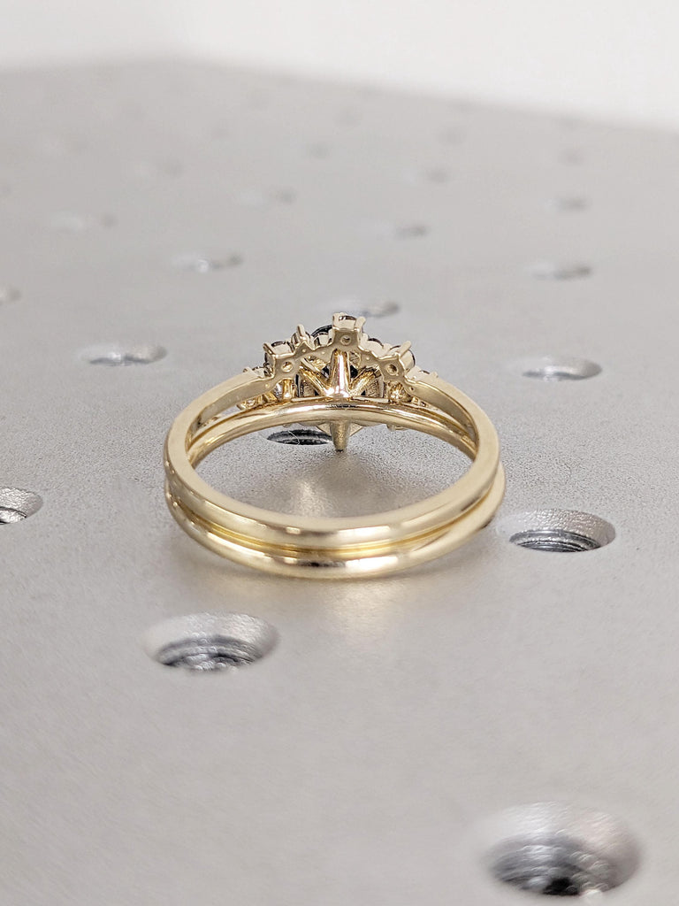 Art Deco Salt and Pepper Diamond Engagement Ring Set Gift for Her | Yellow Gold Unique Lab Diamond Stacking Ring | Dainty Wedding Ring