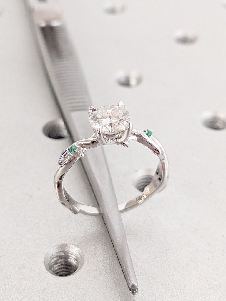 Twigs and Branches Unique Engagement Ring | Round cut Moissanite Solitaire Ring