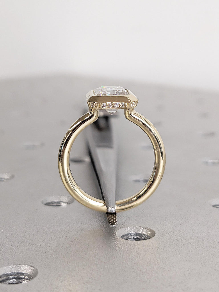 Radiant Cut Lab Grown Diamond Engagement Ring | Dainty 14K Yellow Gold Solitaire Ring | Hidden Halo Anniversary Ring | Unique Gift for Wife