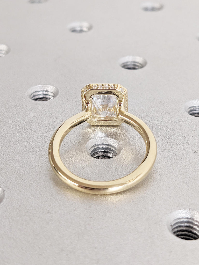 Lab Grown Diamond Engagement Ring, 14K Gold Ring, Lab Grown Diamond Ring, Hidden Halo Statement Ring, Bezel Set Ring, Unique Gift for Women