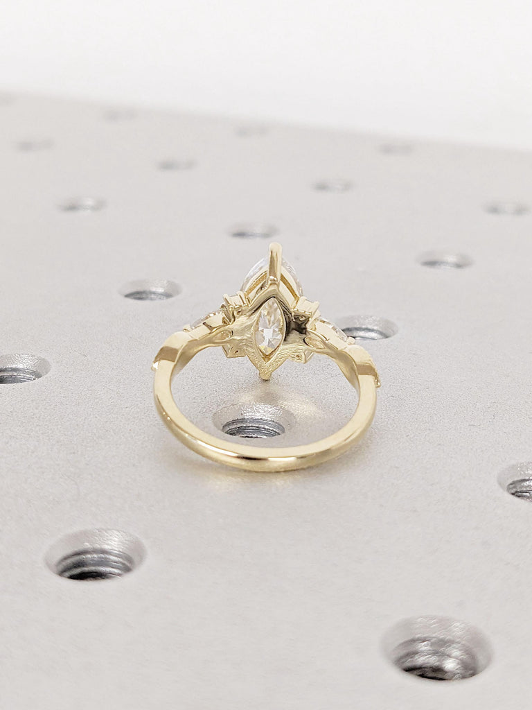 14k Yellow Gold Anniversary Rings for Women, Lab Grown Diamond Ring, Marquise Cut Diamond Ring, Pear and round Moissanite Ring, Gift for Her