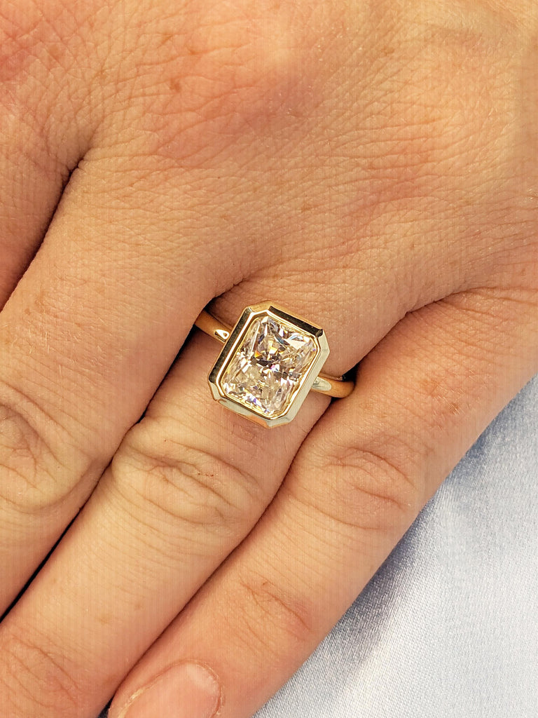 Moissanite Engagement Ring, Solid Gold Ring, Radiant Cut Moissanite Ring, Dainty Rings for Women, Hidden Halo Ring, Unique Anniversary Gifts