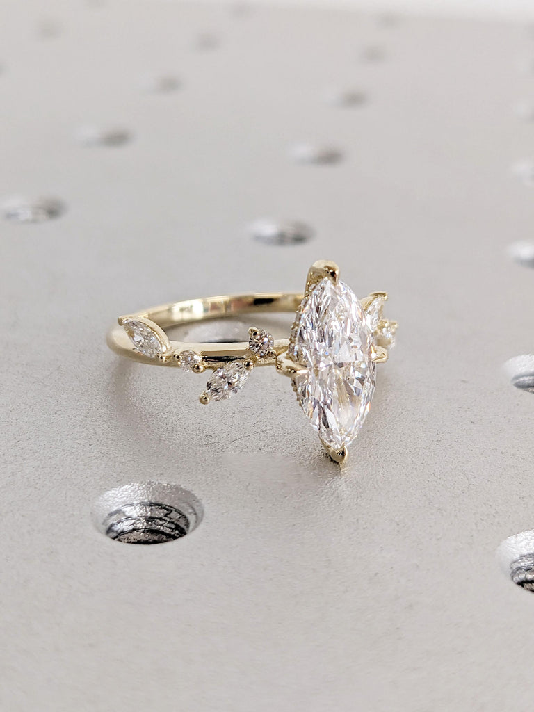 Marquise Cut Hidden Halo Moissanite Engagement Ring | Unique Hidden Halo Engagement Ring | Gold Ring for Her | Wedding Ring 14k Solid Gold