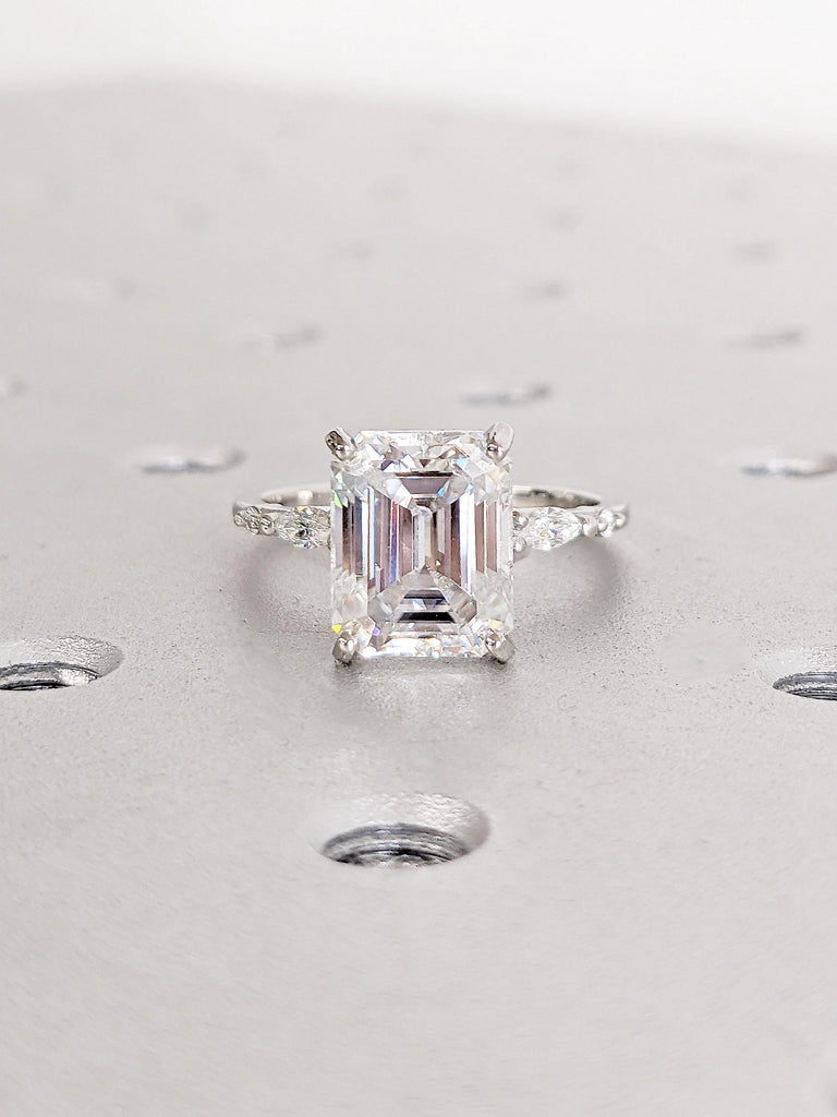 Vintage 3CT/4CT Emerald Cut Moissanite Engagement Ring | Promise Anniversary Ring For Women | Prong Set Wedding Ring, Platinum Proposal Ring