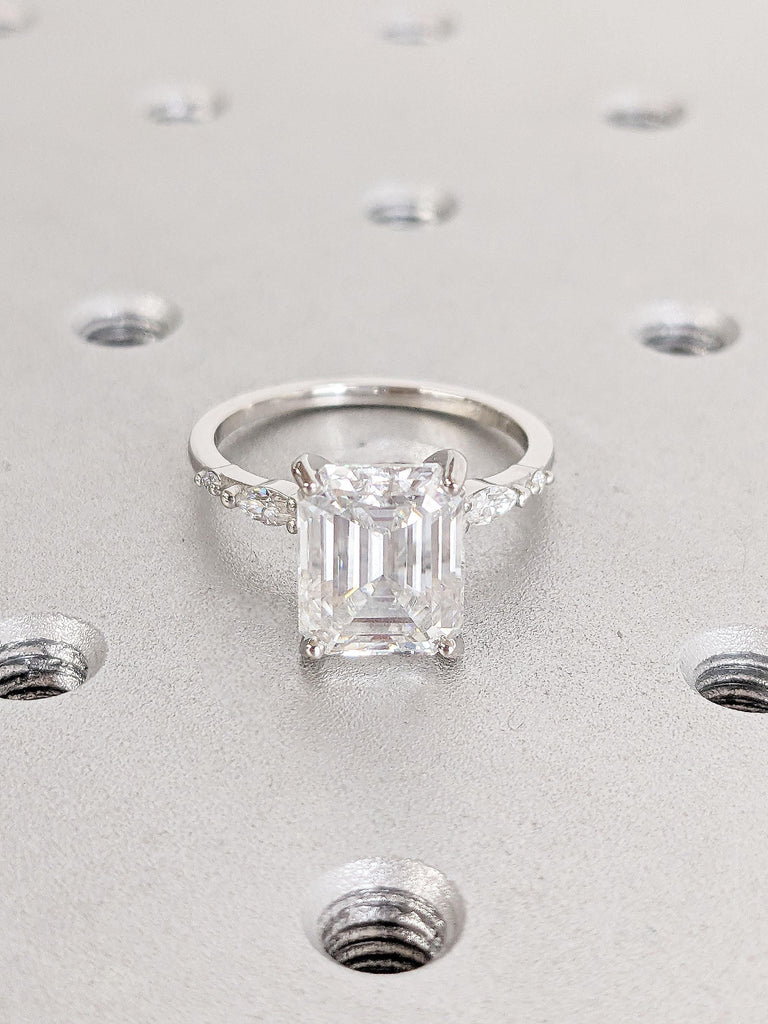 Emerald Cut Engagement Ring in Solid Gold or Platinum | 2,3,4 CT Moissanite Ring | Moissanite Solitaire Ring | Dainty Promise Ring for Her