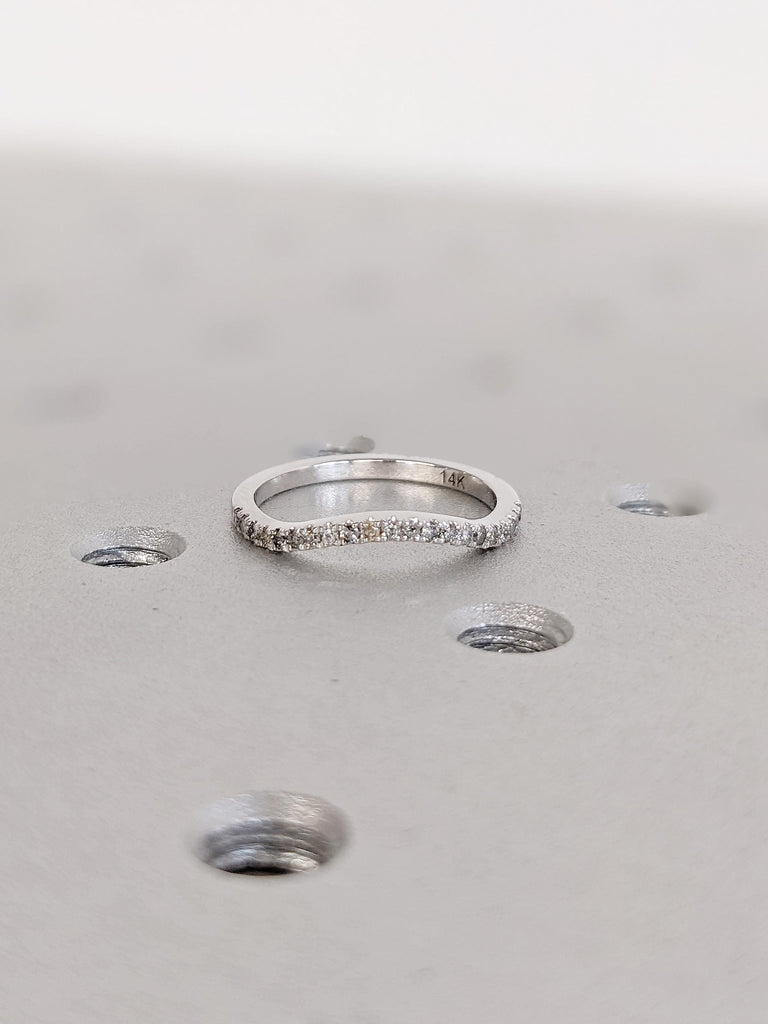 14k White Gold Diamond Wedding Band | Salt and Pepper Stacking Rings for Women | Half Eternity Diamond Matching Wedding Ring | Gift for Her