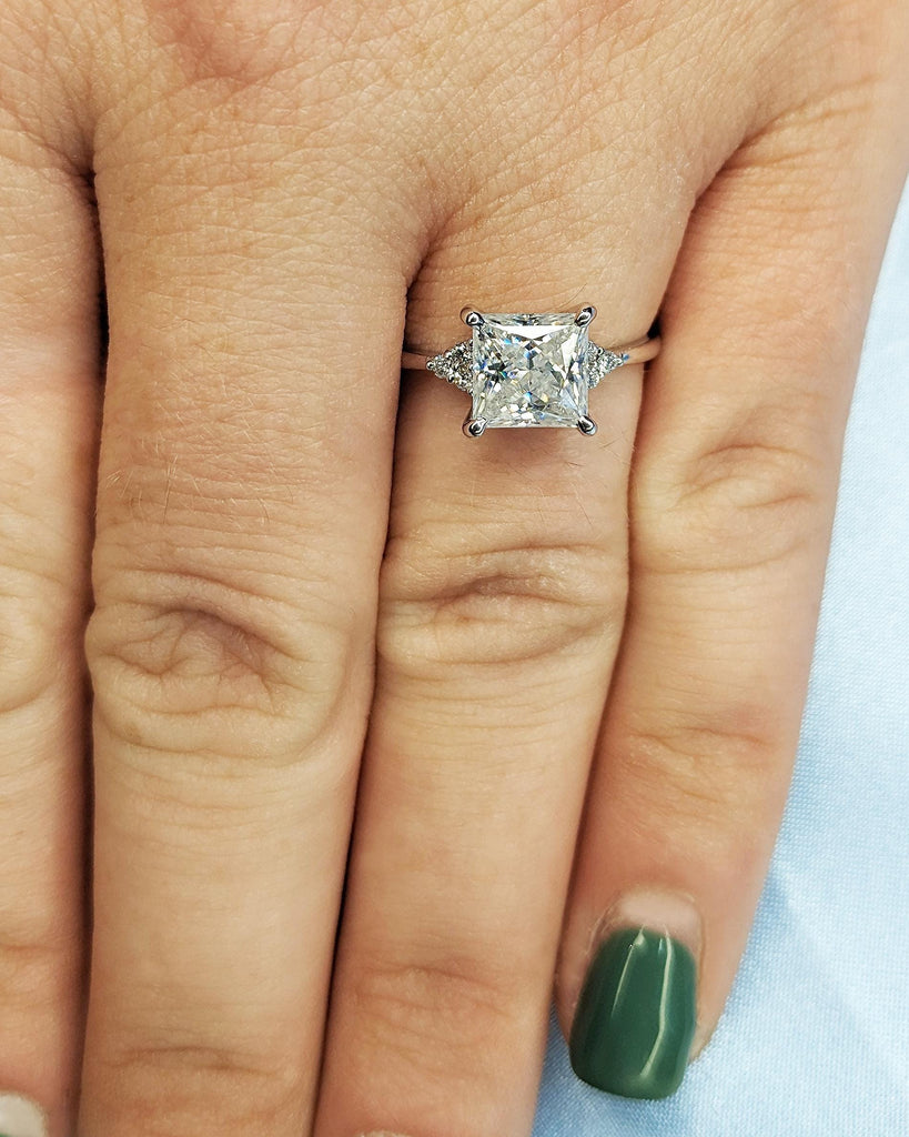 Princess Cut Moissanite Engagement Ring | Moissanite Cluster Ring | Dainty Promise Ring | Art Deco Ring | Alternative Bridal Jewelry For Her