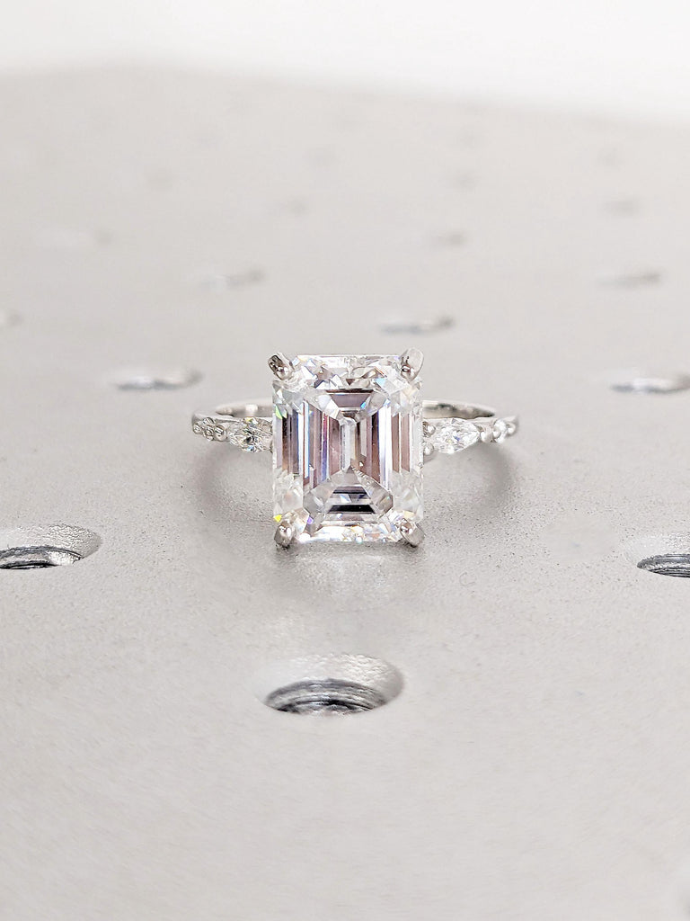 Unique 2-4CT Emerald Cut Lab Created Diamond Engagement Ring | Anniversary Ring For Wife | Dainty Promise Ring | Platinum Ring Proposal Ring