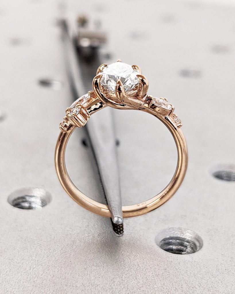 Pear Shaped Lab Diamond Nature Engagement Ring / Diamond Accent Leaves on Twig Ring / Dainty Leaf Ring / 14K Rose Gold / Unique Promise Ring