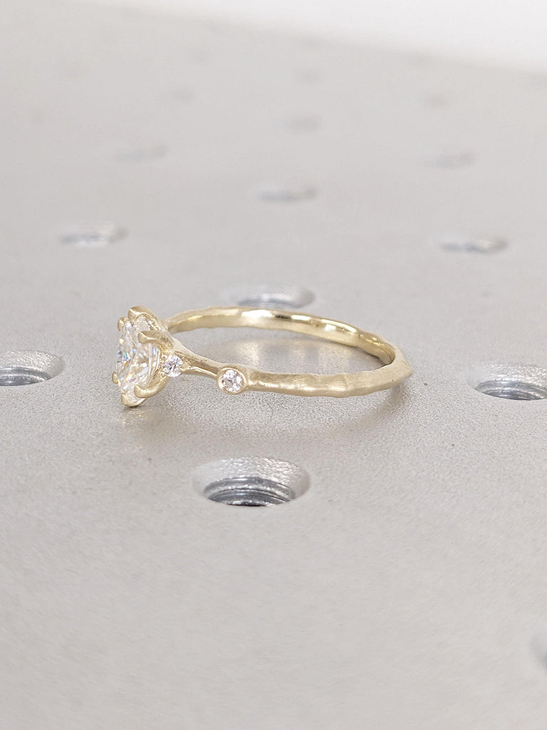 0.5-2 Carat Oval Moissanite Engagement Ring | Organic Thin Engagement Ring | Dainty Ring | 14k Gold Rings for Women | Hand Polished Ring