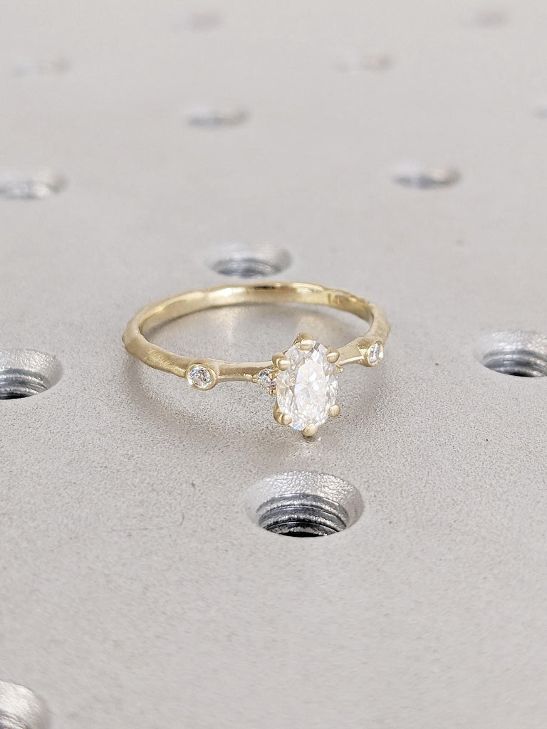 0.5-2 Carat Oval Moissanite Engagement Ring | Organic Thin Engagement Ring | Dainty Ring | 14k Gold Rings for Women | Hand Polished Ring