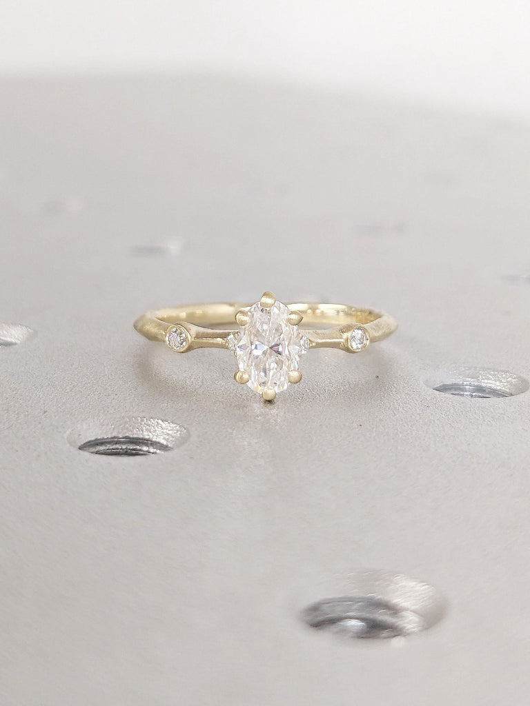 0.5-2 Carat Oval Moissanite Engagement Ring | Organic Thin Engagement Ring | Dainty Ring | 14k Gold Rings for Women | Hand Polished Ring