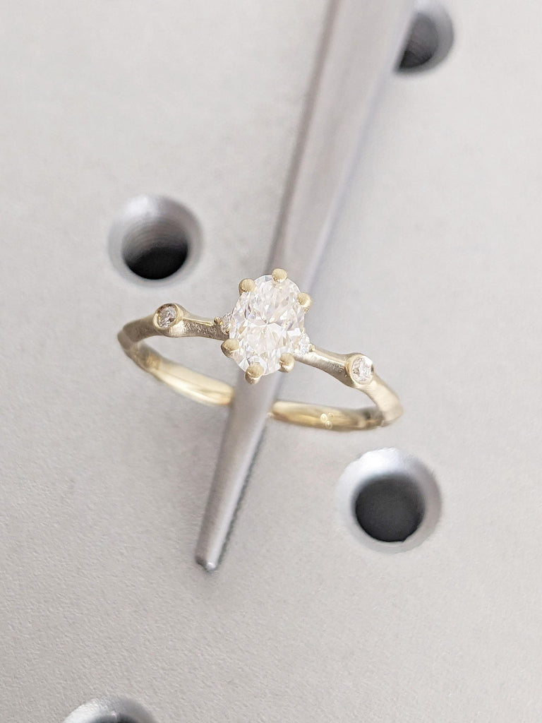 0.5-2 Carat Oval Lab Created Diamond Engagement Ring | Organic Thin Engagement Ring | Dainty Ring | 14k Gold Rings for Women | Hand Polished Ring