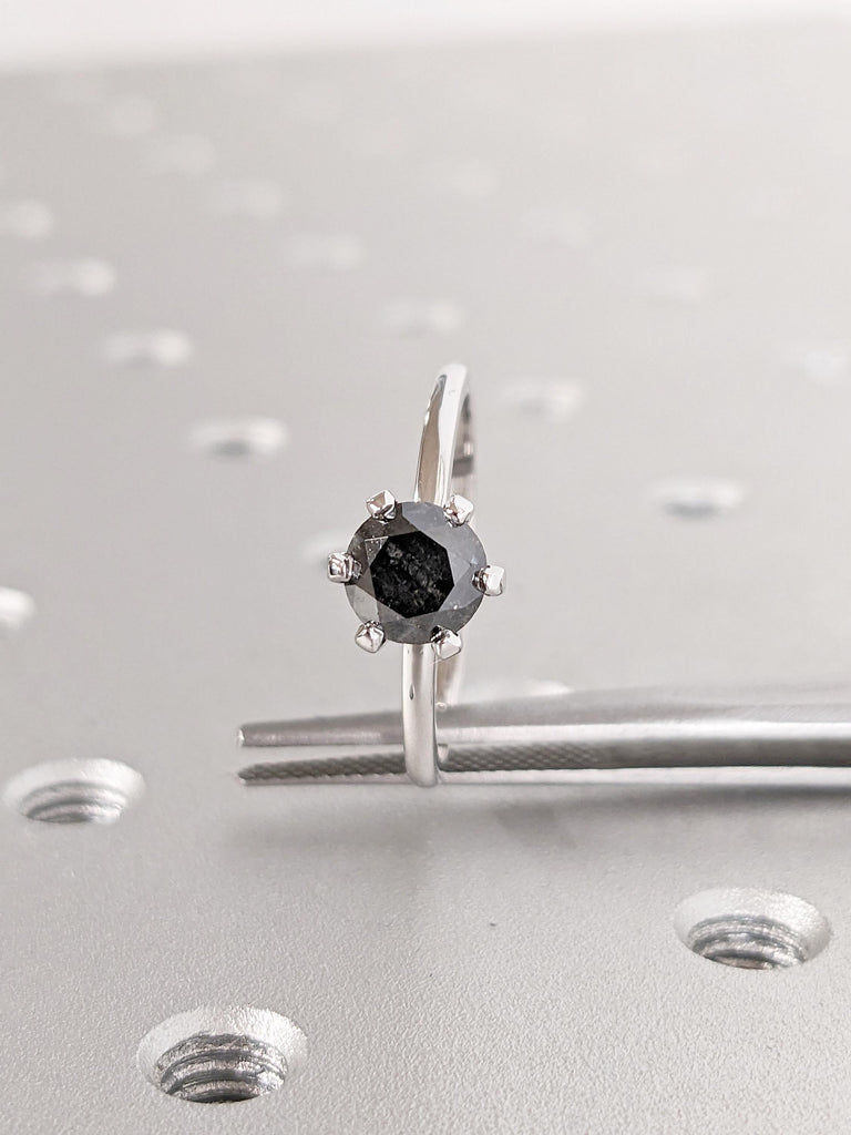 Solitaire Diamond Ring | Salt and Pepper Diamond Engagement Ring | 14k White Gold Anniversary Ring | Minimalist Ring | Unique Promise Ring