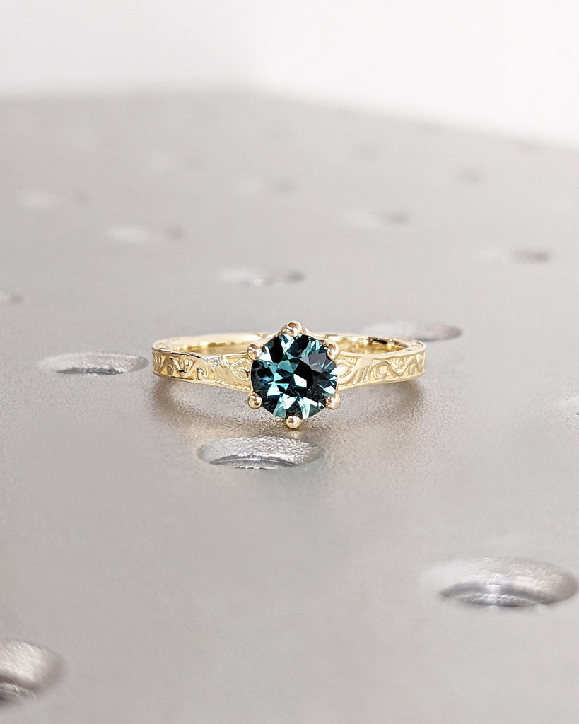 One of a Kind Montana Sapphire Ring, Blue Sapphire Diamond Cluster Ring, Vintage Inspired Blue Sapphire Engagement Ring, 18K Gold Green Teal