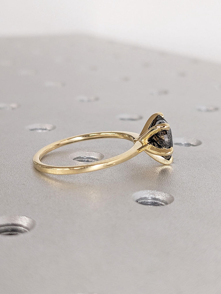 Heart Cut Salt and Pepper Black Diamond Engagement Ring | Unique Solitaire Ring | 18k Yellow Gold Woman Promise Ring | Natural Diamond Ring