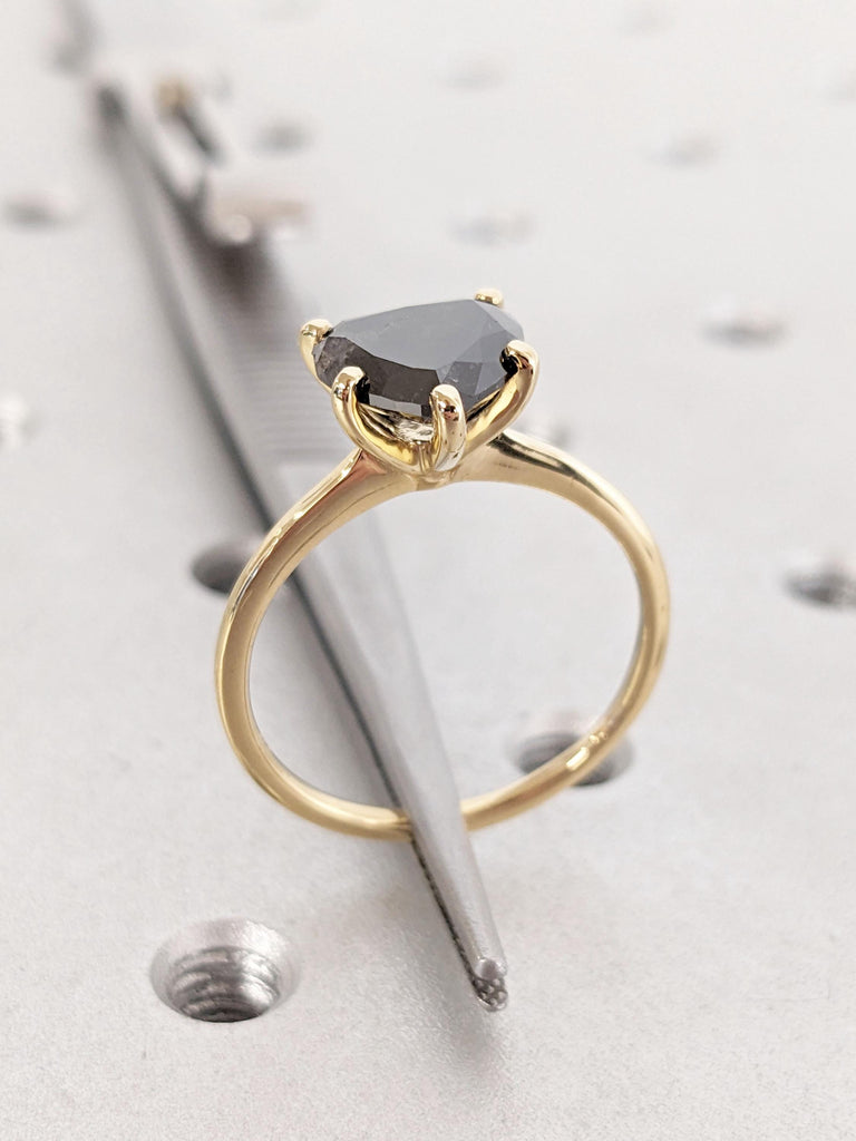 Unique Natural Grey Diamond Solitaire Ring | Love Shape Diamond Engagement Ring | 1-2CT Salt and Pepper Diamond | Simple Gold Ring for Her