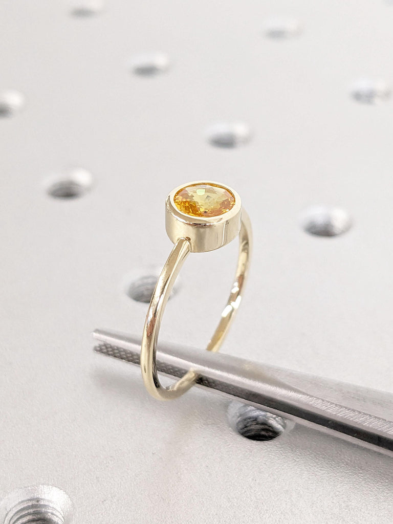 Bezel set Round Yellow Sapphire Engagement Ring | 14k Yellow Gold Rings for Women | Unique Solitaire Engagement Ring | Sapphire Jewellery