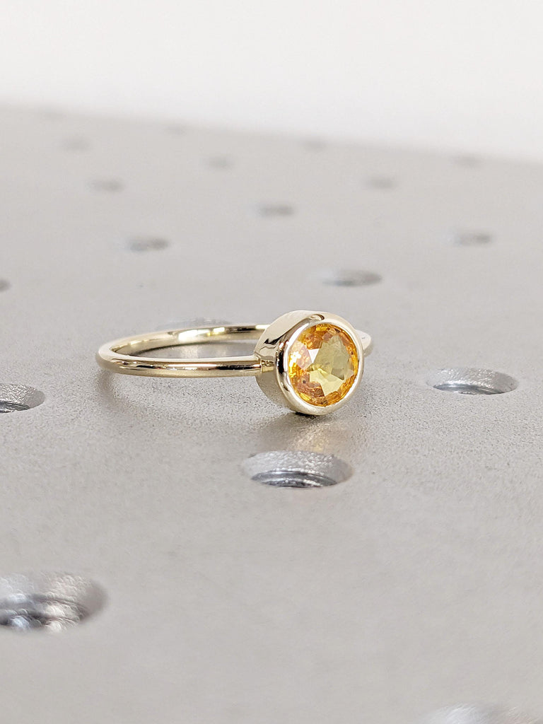 Bezel set Round Yellow Sapphire Engagement Ring | 14k Yellow Gold Rings for Women | Unique Solitaire Engagement Ring | Sapphire Jewellery