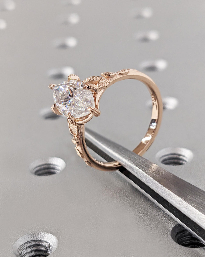 Marquise Cut Nature Engagement Ring, Marquise Moissanite Ring, Solitaire Marquise Engagement Ring, Dainty Leaf Ring, Rose Gold Promise Ring